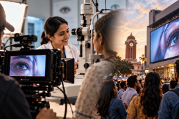 Advertising agency in Ranchi filming a teaser video for an eye hospital's new equipment launch